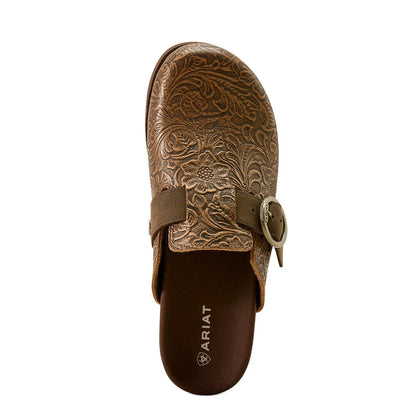 Country Embossed Floral Leather Mule Clogs