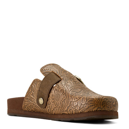 Country Embossed Floral Leather Mule Clogs