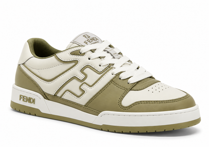Match Lace-Up Sneakers – White & Olive Green