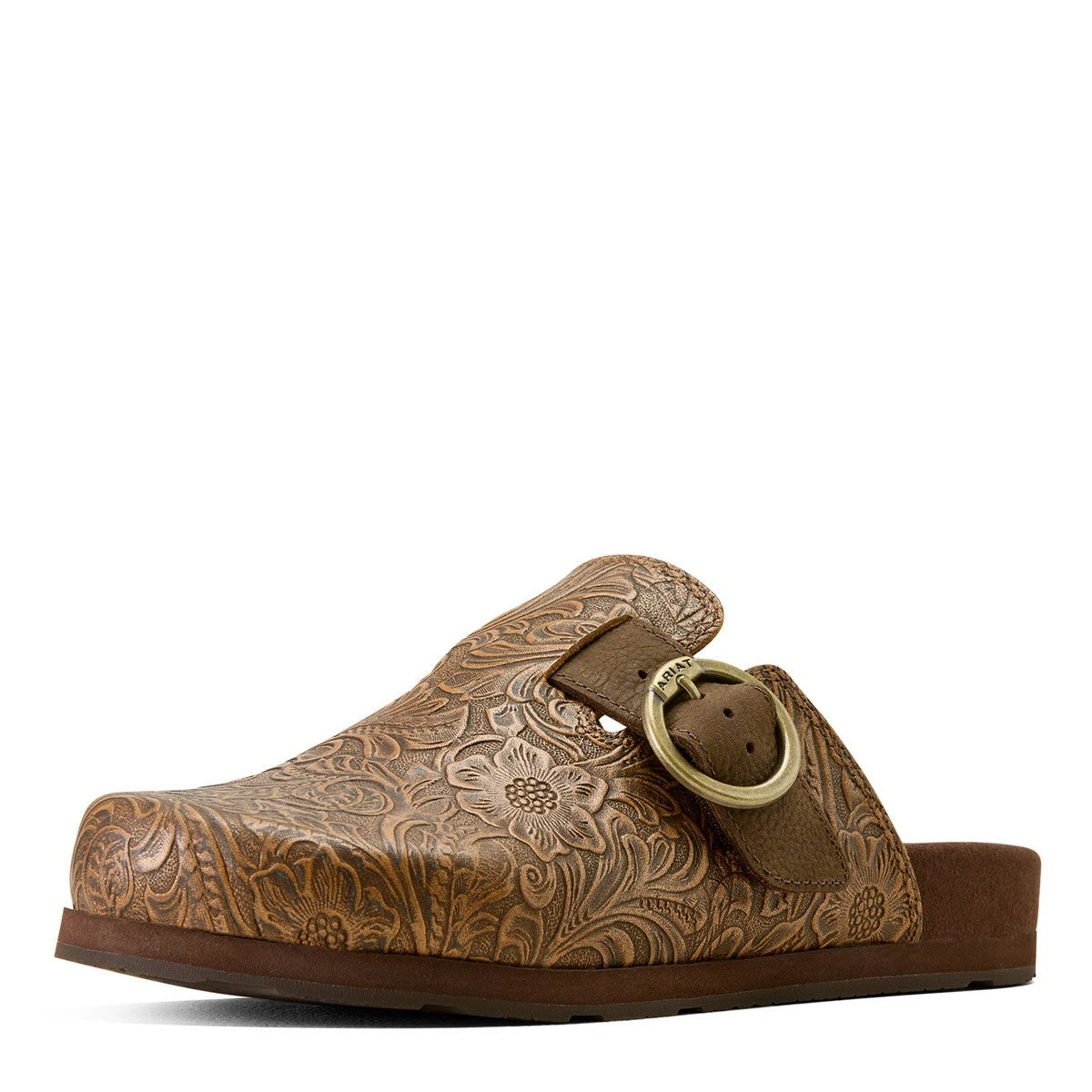 Country Embossed Floral Leather Mule Clogs