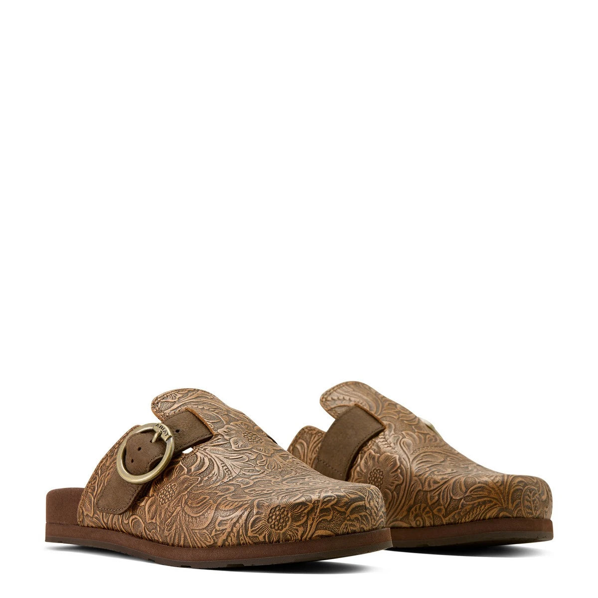 Country Embossed Floral Leather Mule Clogs