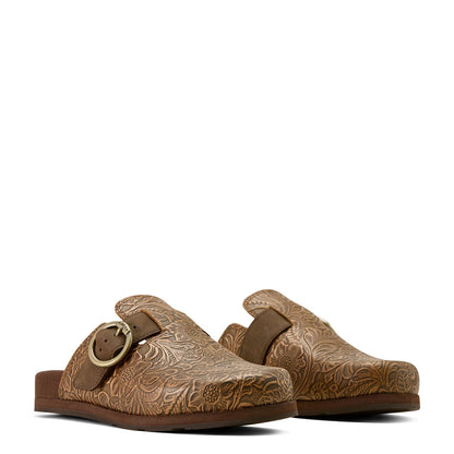 Country Embossed Floral Leather Mule Clogs
