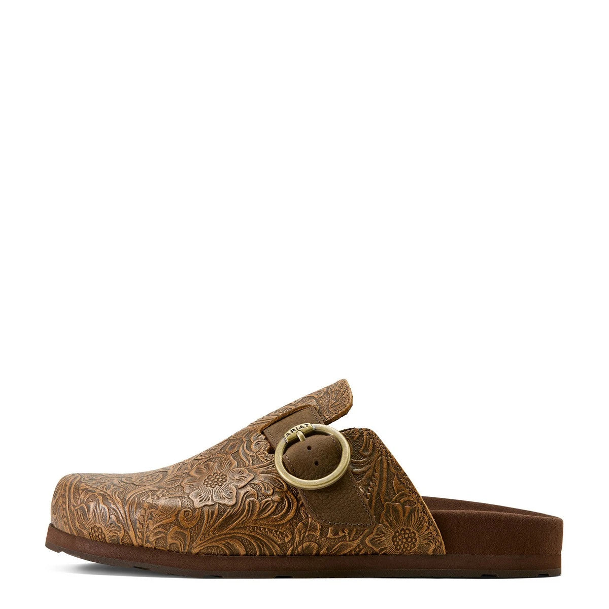 Country Embossed Floral Leather Mule Clogs
