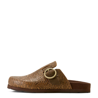 Country Embossed Floral Leather Mule Clogs